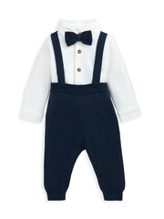 Mamas & Papas Blue 100% Cotton Bow Tie Braces Bodysuit & Trousers Outfit Set - Image 2 of 6