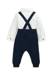 Mamas & Papas Blue 100% Cotton Bow Tie Braces Bodysuit & Trousers Outfit Set - Image 3 of 6