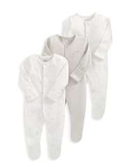 Mamas & Papas 100% Cotton Stork White Sleepsuits 3 Pack - Image 1 of 2