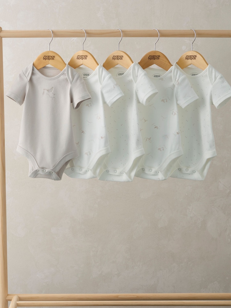 Mamas & Papas 100% Cotton Stork White Bodysuits 5 Pack - Image 1 of 4 Mamas & Papas 100% Cotton Stork White Bodysuits 5 Pack - Image 1 of 4