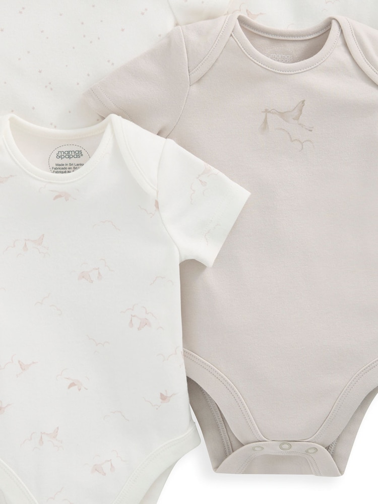 Mamas & Papas 100% Cotton Stork White Bodysuits 5 Pack - Image 4 of 4 Mamas & Papas 100% Cotton Stork White Bodysuits 5 Pack - Image 4 of 4