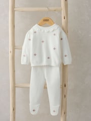 Mamas & Papas 100% algodão bordado branco malha 2 Pieces Set - Imagem 1 de 5