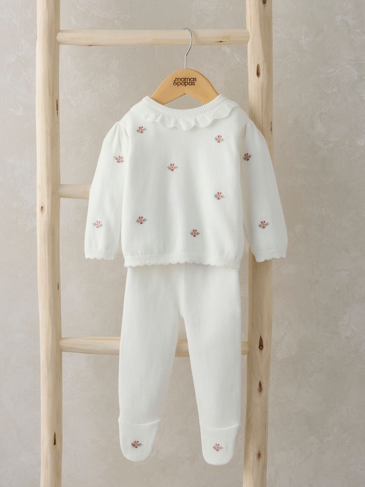 Mamas & Papas 100% algodão bordado branco malha 2 Pieces Set - Imagem 1 de 5