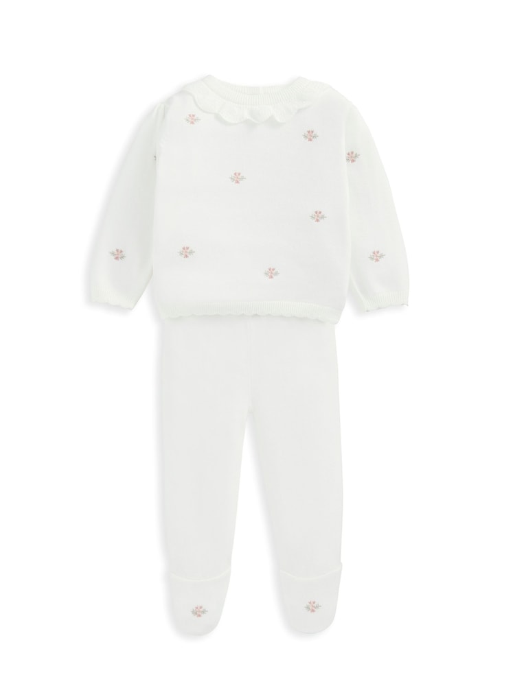 Mamas & Papas 100% algodão bordado branco malha 2 Pieces Set - Imagem 2 de 5
