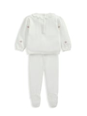 Mamas & Papas 100% algodão bordado branco malha 2 Pieces Set - Imagem 3 de 5