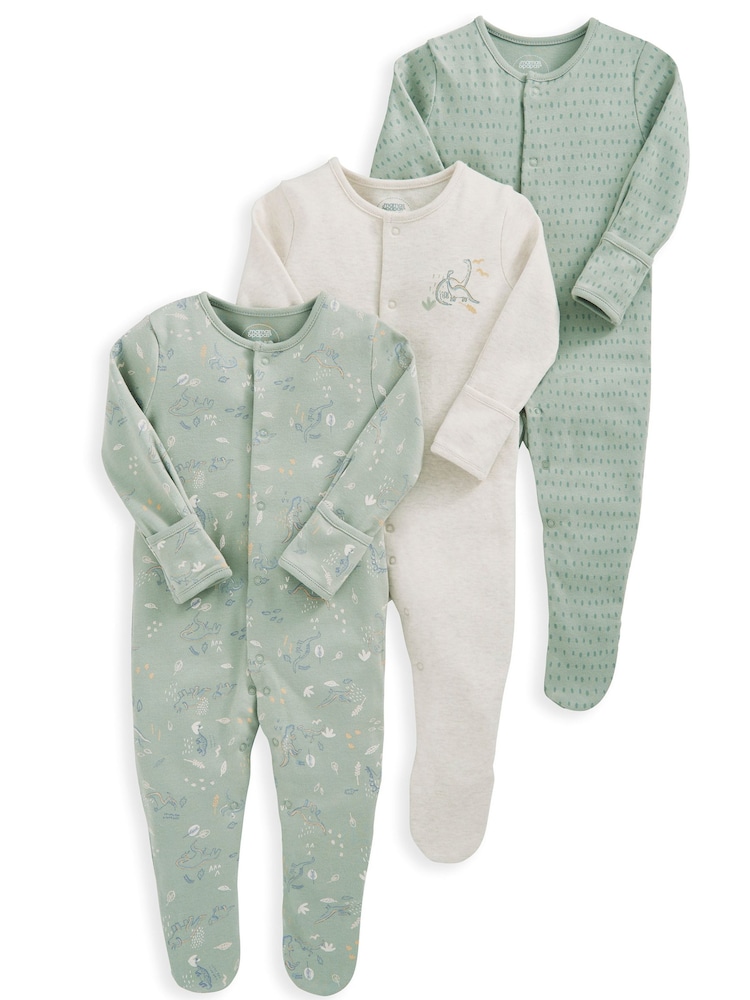 Mamas & Papas Green 100% Cotton Dino Sleepsuits 3 Pack - Image 1 of 2