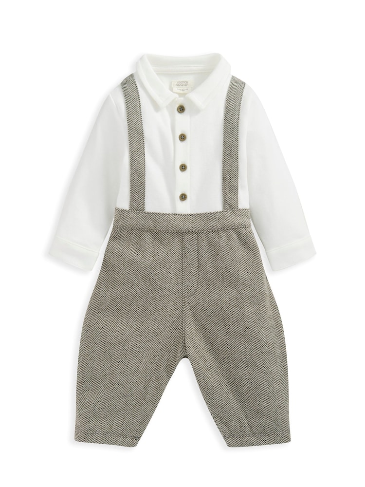 Mamas & Papas 100% Cotton Herringbone Mock Brown Romper - Image 2 of 3