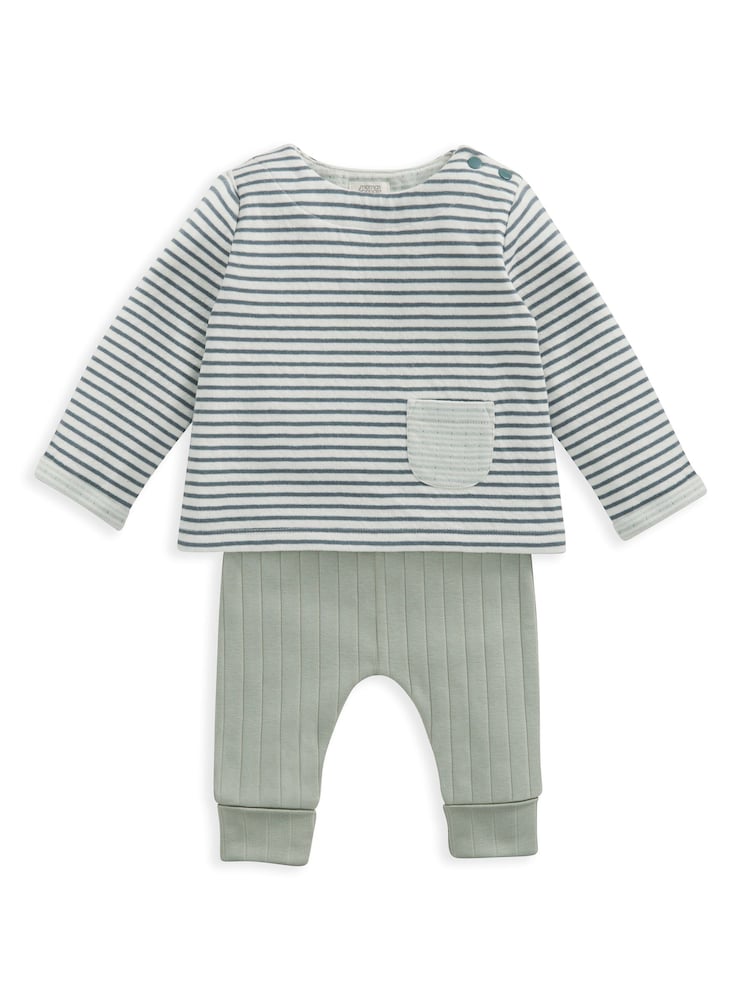 Mamas & Papas Blue 100% Cotton Stripe Top And Legging Set - Image 2 of 4 Mamas & Papas Blue 100% Cotton Stripe Top And Legging Set - Image 2 of 4