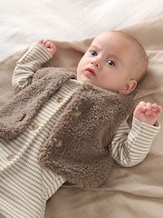 Conjunto de pijama tipo pelele marrón a rayas con chaleco de Mamas & Papas - Imagen 3 de 9