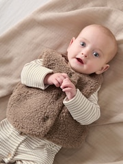 Conjunto de pijama tipo pelele marrón a rayas con chaleco de Mamas & Papas - Imagen 4 de 9