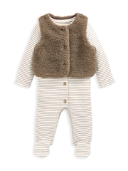 Conjunto de pijama tipo pelele marrón a rayas con chaleco de Mamas & Papas - Imagen 7 de 9