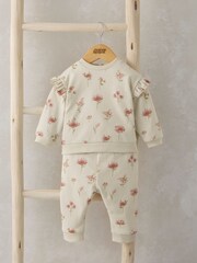 Mamas & Papas Pink Watercolour Floral Bodysuit And Joggers Set - Image 4 of 7