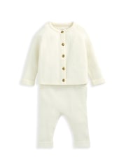 Mamas & Papas rebrast 100% bombaž pletena rjava pletena jopa & pajkice set - Slika 2 iz 4
