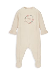 Mamas & Papas Cream 100% Cotton Hello World Embroidered Knit Sleepsuit - Image 2 of 3