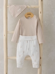 Mamas & Papas 100% Cotton Duckling Brown Bodysuit Leggings And Hat Set - Image 1 of 8