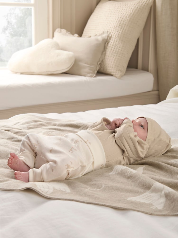 Mamas & Papas 100% Cotton Duckling Brown Bodysuit Leggings And Hat Set - Image 4 of 8