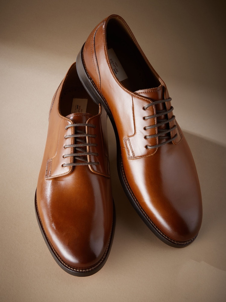 Tan Brown Standard Fit Signature Leather Sole Derby Shoes - Image 2 of 4