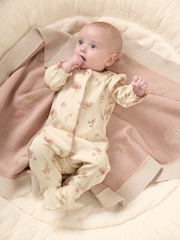Mamas & Papas Cream 100% Cotton Watercolour Floral Print Sleepsuit - Image 1 of 7