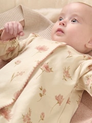Mamas & Papas Cream 100% Cotton Watercolour Floral Print Sleepsuit - Image 3 of 7