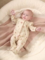 Mamas & Papas Cream 100% Cotton Watercolour Floral Print Sleepsuit - Image 4 of 7