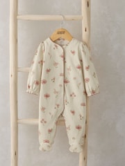 Mamas & Papas Cream 100% Cotton Watercolour Floral Print Sleepsuit - Image 5 of 7