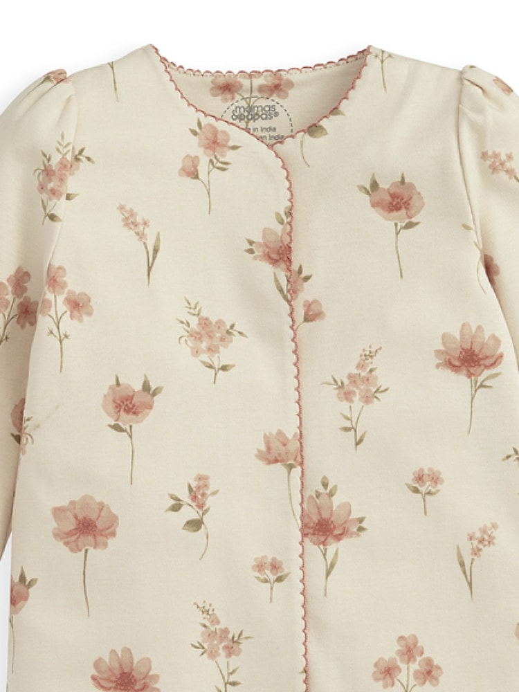 Mamas & Papas Cream 100% Cotton Watercolour Floral Print Sleepsuit - Image 7 of 7