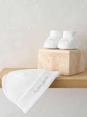 Gorro Blanco y patucos Hello World de Mamas & Papas - Imagen 1 de 4