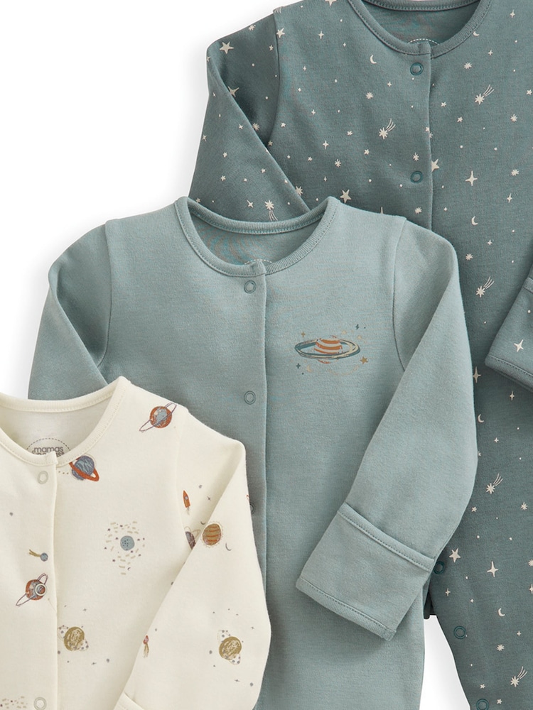 Mamas & Papas modra 100% Cotton Planets Sleepsuits 3 komplet - Slika 3 iz 3