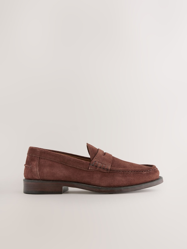 Rust Brown Standard Fit Suede Penny Loafers - Image 2 of 6