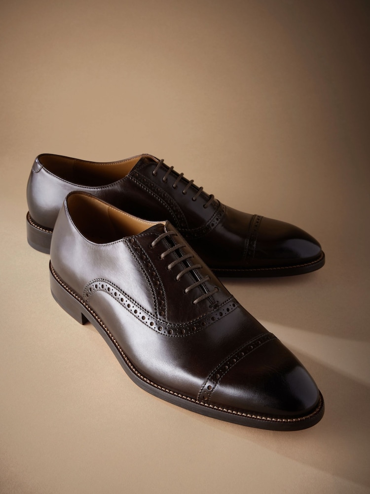 Brown Standard Fit Signature Leather Sole Oxford Toe Cap Shoes - Image 3 of 5
