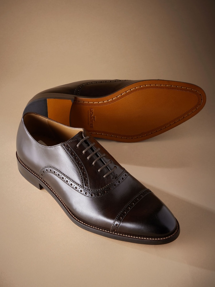 Brown Standard Fit Signature Leather Sole Oxford Toe Cap Shoes - Image 4 of 5