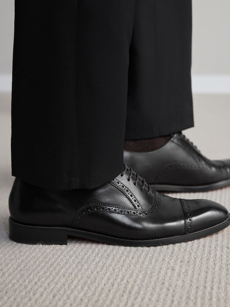 Black Standard Fit Signature Italian Leather Wingcap Brogue Shoes - Image 2 of 5