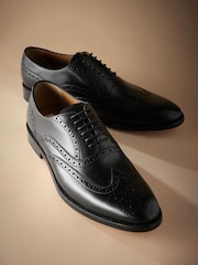 Black Standard Fit Signature Italian Leather Wingcap Brogue Shoes - Image 4 of 5