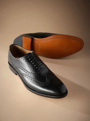 Black Standard Fit Signature Italian Leather Wingcap Brogue Shoes - Image 5 of 5