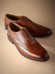 Tan Brown Standard Fit Signature Italian Leather Wingcap Brogue Shoes - Image 3 of 5