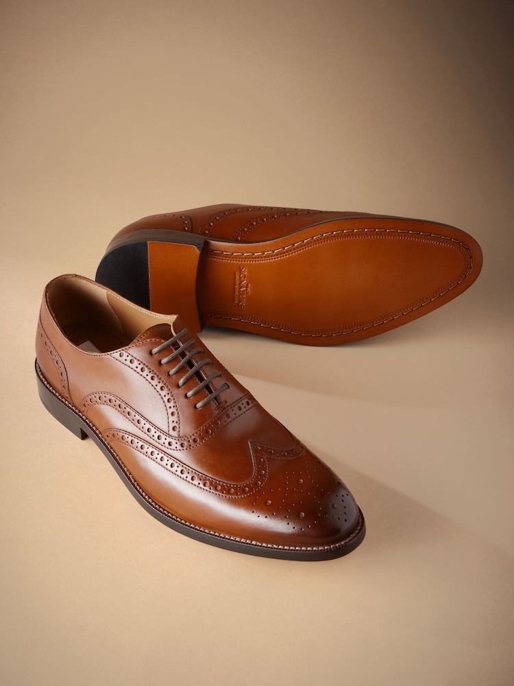 Tan Brown Standard Fit Signature Italian Leather Wingcap Brogue Shoes - Image 4 of 5