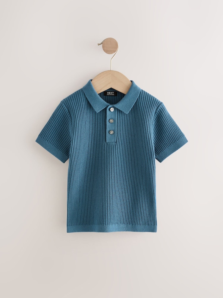 modra - ovratnik z gumbi Pletene 100% bombažne polo majice (3mesecev-7let) - Slika 1 iz 4