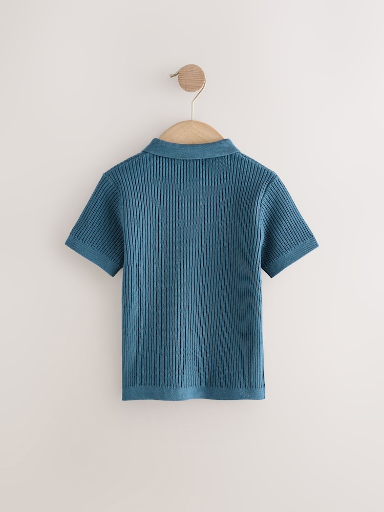 modra - ovratnik z gumbi Pletene 100% bombažne polo majice (3mesecev-7let) - Slika 2 iz 4