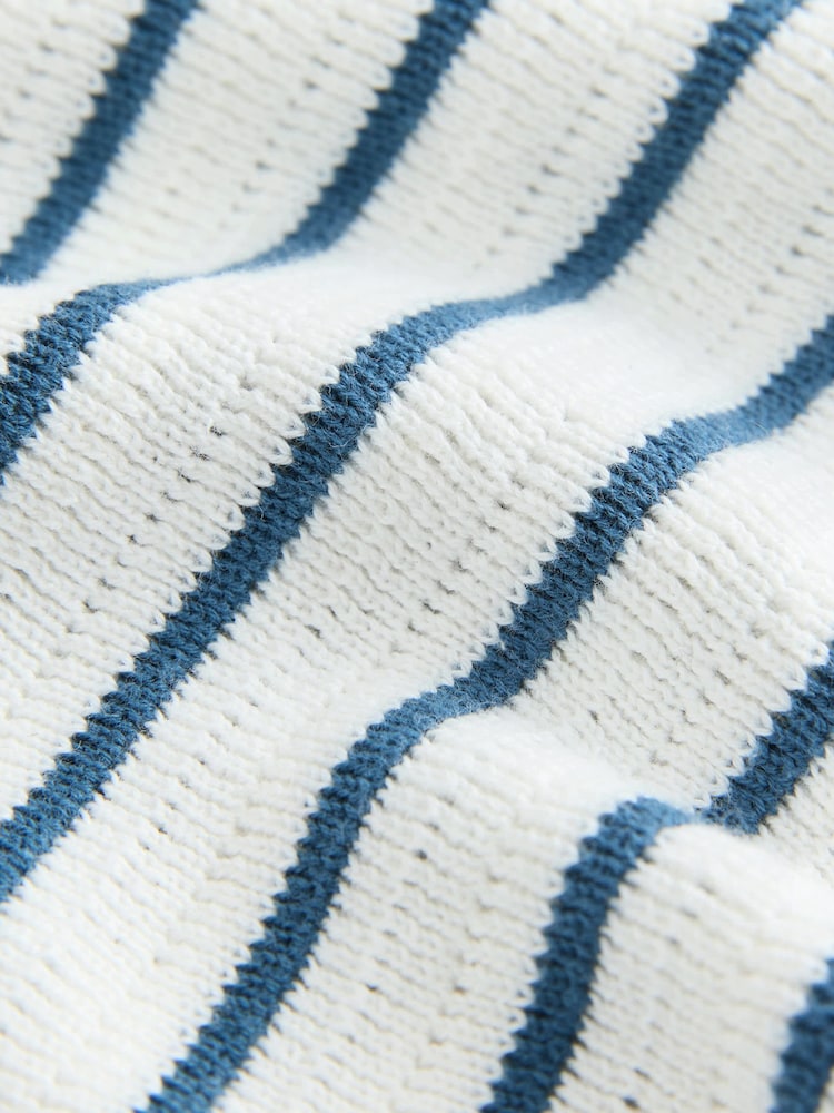 Navy Blue/White Button Neck Knitted 100% Cotton Polo Shirt (3mths-7yrs) - Image 6 of 7