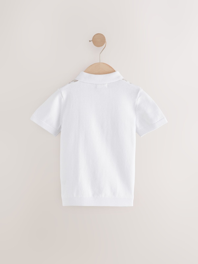 White Vertical Stripe 100% Cotton Knitted Zip Neck Polo Shirt (3mths-7yrs) - Image 2 of 4
