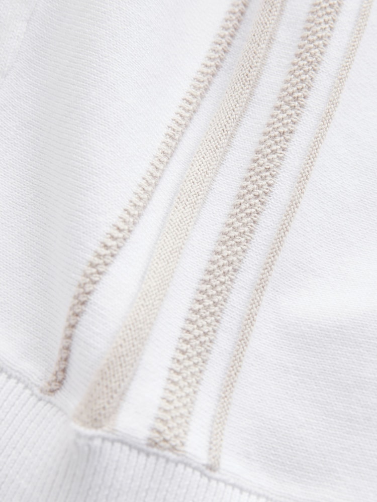 White Vertical Stripe 100% Cotton Knitted Zip Neck Polo Shirt (3mths-7yrs) - Image 4 of 4