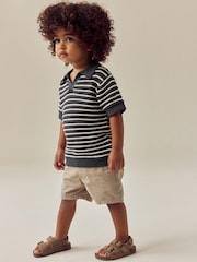 Charcoal Grey Stripe Short Sleeve Trophy Neck 100% Cotton Polo Shirt (3mths-7yrs) - Image 4 of 8
