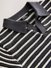 Charcoal Grey Stripe Short Sleeve Trophy Neck 100% Cotton Polo Shirt (3mths-7yrs) - Image 7 of 8