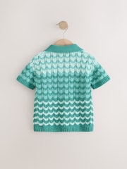 Green Crochet Revere Collar Short Sleeve Knitted Polo Shirt (3mths-7yrs) - Image 2 of 4