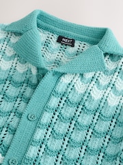 Green Crochet Revere Collar Short Sleeve Knitted Polo Shirt (3mths-7yrs) - Image 3 of 4