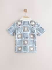 Blue Bear Crochet Revere Collar Short Sleeve Knitted Polo Shirt (3mths-7yrs) - Image 2 of 4
