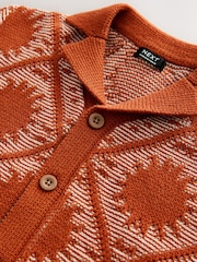 Rust Brown Textured Revere Collar Short Sleeve Knitted 100% Cotton Polo Shirt (3mths-7yrs) - Image 8 of 8