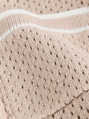 Taupe Textured Revere Collar Knitted Polo Shirt and Shorts Set (3mths-10yrs) - Image 7 of 8