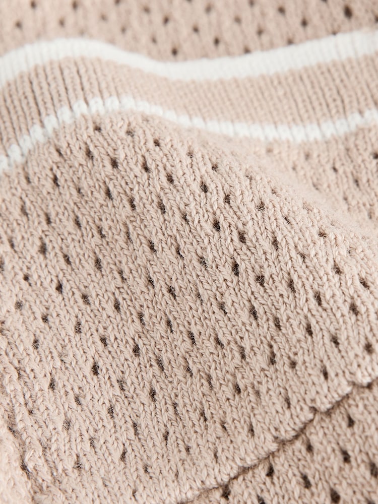 Taupe Textured Revere Collar Knitted Polo Shirt and Shorts Set (3mths-10yrs) - Image 7 of 8
