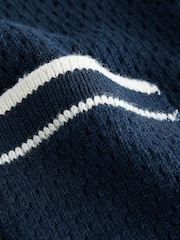Navy Blue Textured Revere Collar Knitted Polo Shirt and Shorts Set (3mths-10yrs) - Image 8 of 8